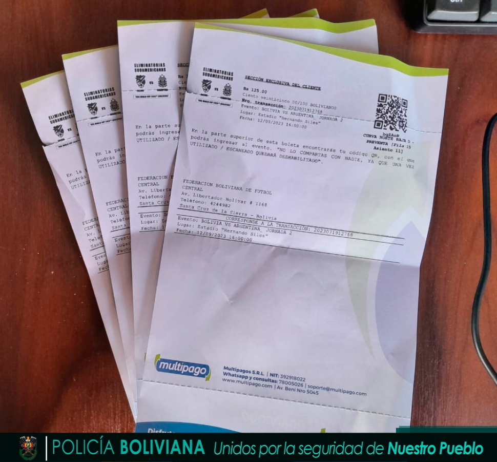 La Policía arresta a seis personas por reventa de entradas con sobreprecio para el partido Bolivia vs Argentina